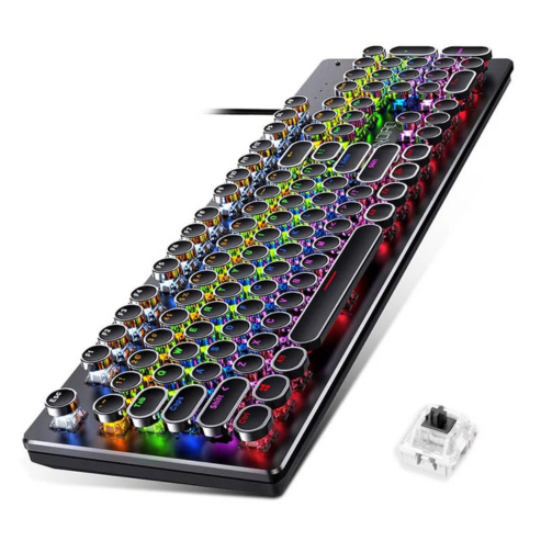 Clavier mécanique Retro, 104 touches, interrupteurs bleus/noirs/marrons, rétroéclairage RGB, USB filaire, pour PC et ordinateur portable