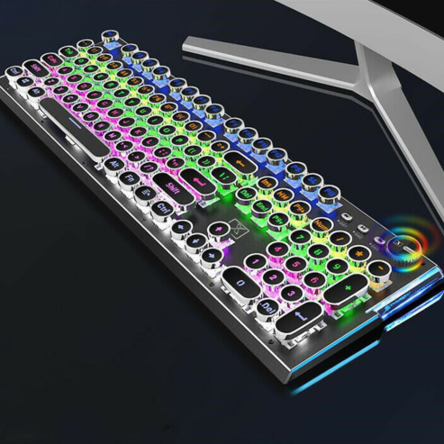 Clavier mécanique Retro, 104 touches, interrupteurs bleus/noirs/marrons, rétroéclairage RGB, USB filaire, pour PC et ordinateur portable