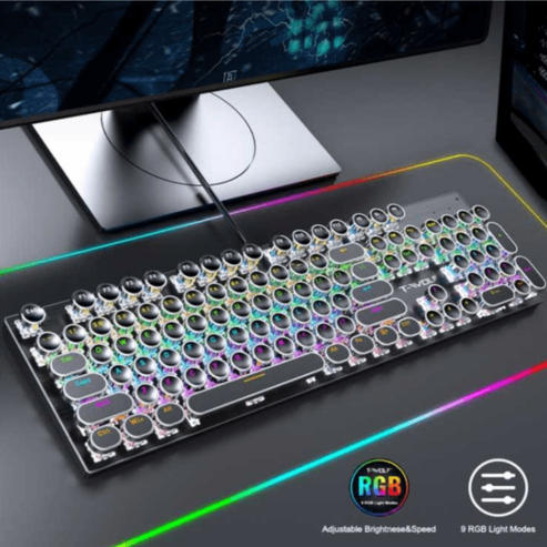 Clavier mécanique Retro, 104 touches, interrupteurs bleus/noirs/marrons, rétroéclairage RGB, USB filaire, pour PC et ordinateur portable